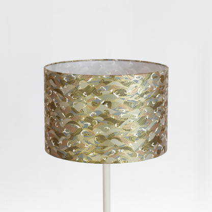 Drum Lamp Shade - W03 ~ Gold Waves on Greys, 30cm(d) x 20cm(h)