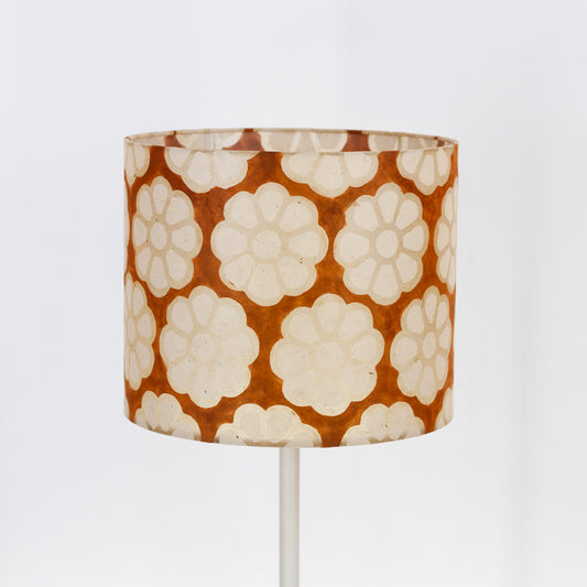 Drum Lamp Shade - P20 - Batik Big Flower on Brown, 30cm(d) x 25cm(h)