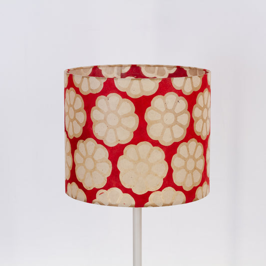 Drum Lamp Shade - P18 - Batik Big Flower on Red, 30cm(d) x 25cm(h)