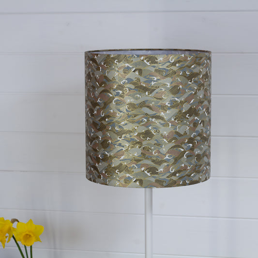 Drum Lamp Shade - W03 ~ Gold Waves on Greys, 30cm(d) x 30cm(h)