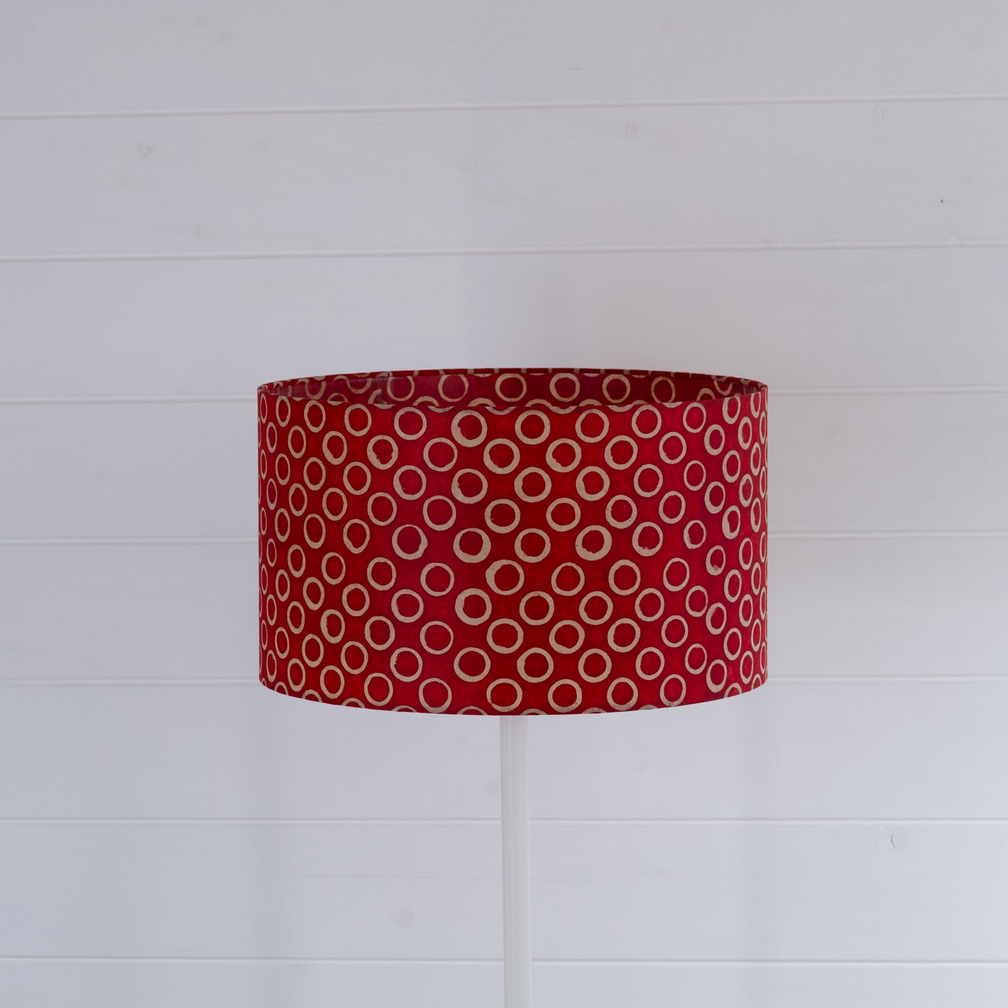 Drum Lamp Shade - P83 ~ Batik Red Circles, 35cm(d) x 20cm(h)