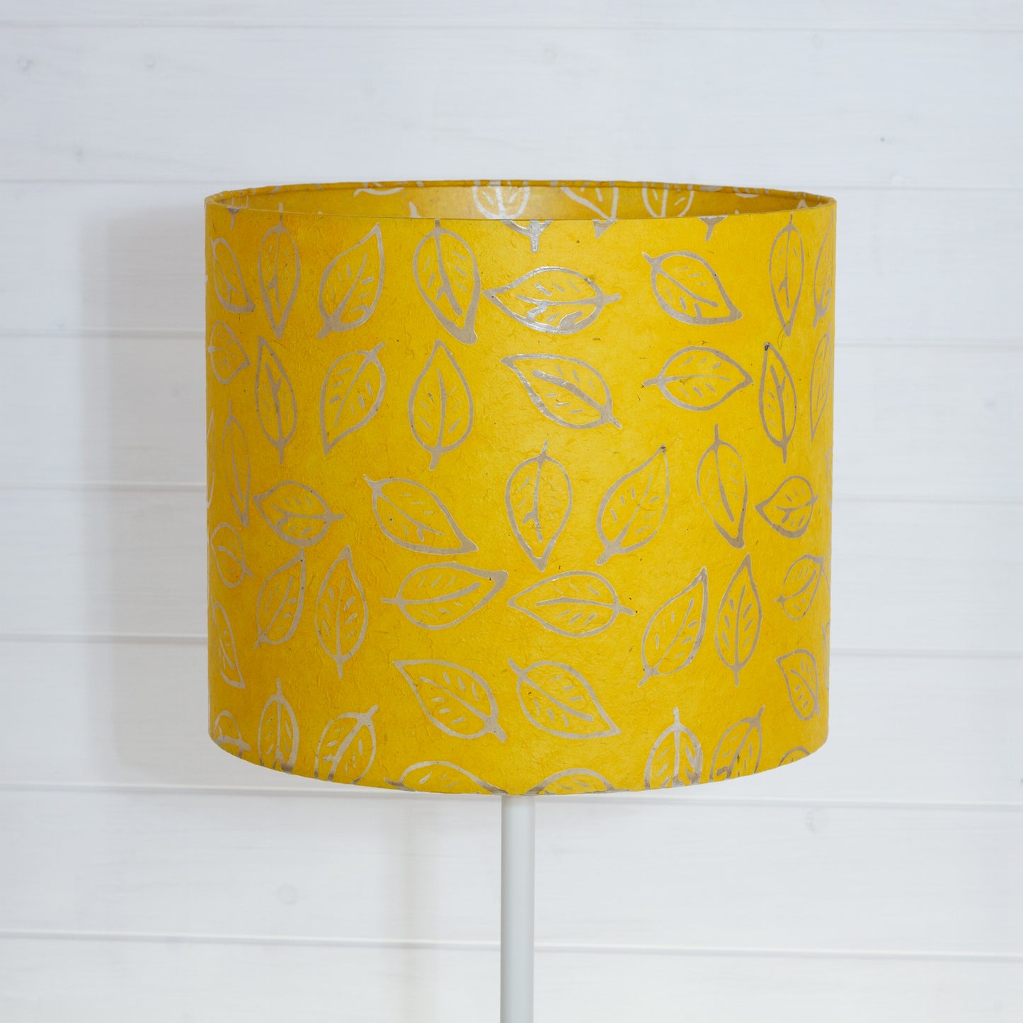 Drum Lamp Shade - B107 ~ Batik Leaf Yellow, 35cm(d) x 30cm(h)