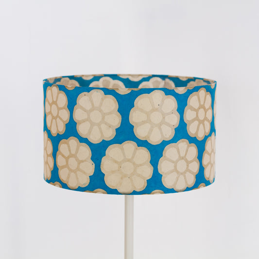 Drum Lamp Shade - P23 - Batik Big Flower on Teal, 35cm(d) x 20cm(h)