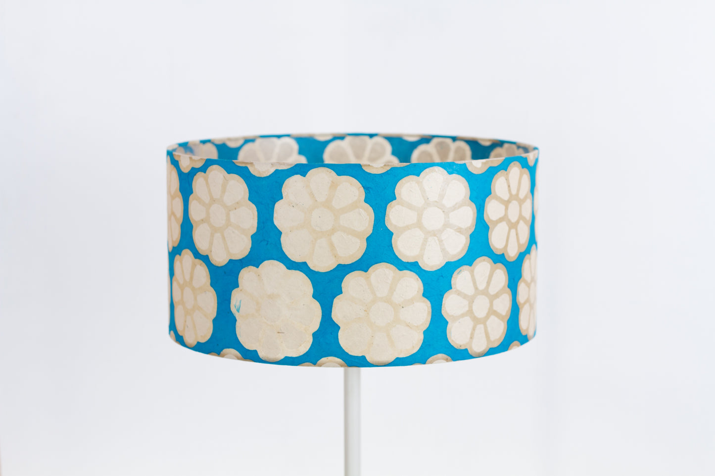 Drum Lamp Shade - P23 - Batik Big Flower on Teal, 40cm(d) x 20cm(h)