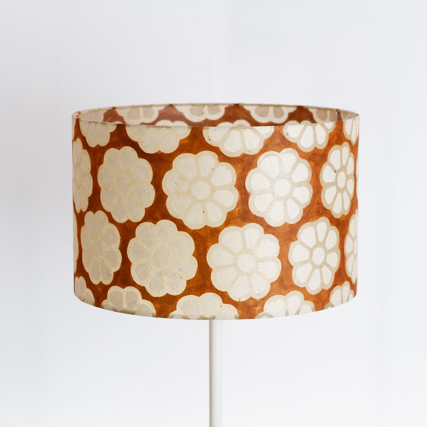Drum Lamp Shade - P20 - Batik Big Flower on Brown, 40cm(d) x 25cm(h)