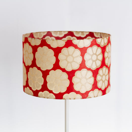 Drum Lamp Shade - P18 - Batik Big Flower on Red, 40cm(d) x 25cm(h)