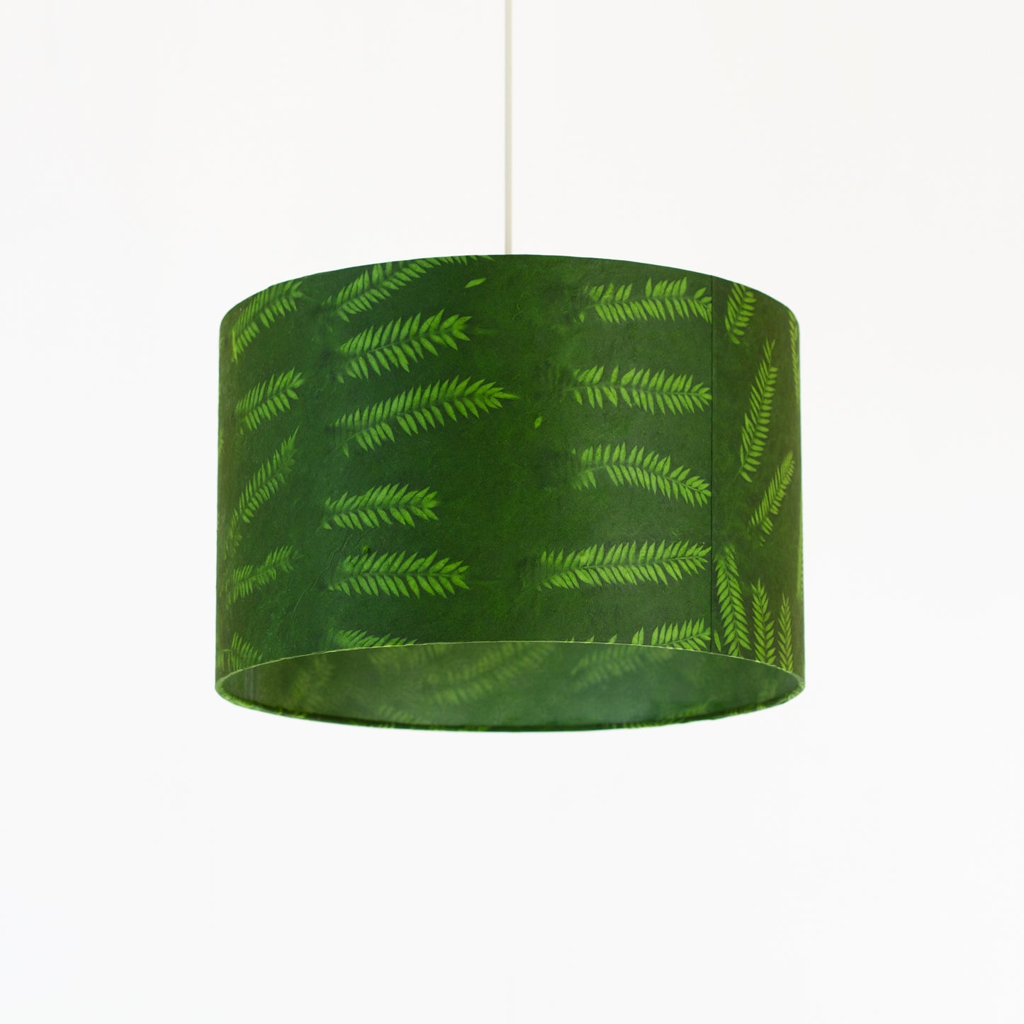 Drum Lamp Shade - P27 - Resistance Dyed Green Fern, 40cm(d) x 25cm(h)