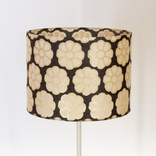 Drum Lamp Shade - P24 -Batik Big Flower on Black, 40cm(d) x 30cm(h)