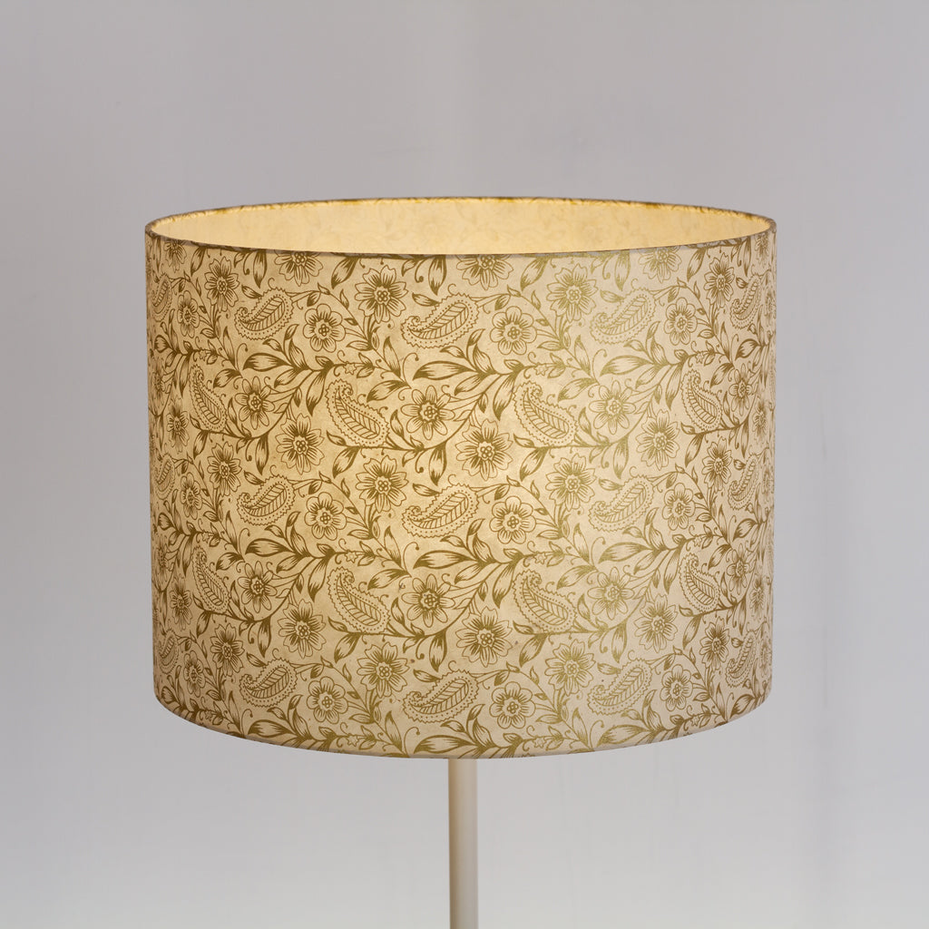 Drum Lamp Shade P69 Garden Gold on Natural, 40cm(d) x 30cm(h)