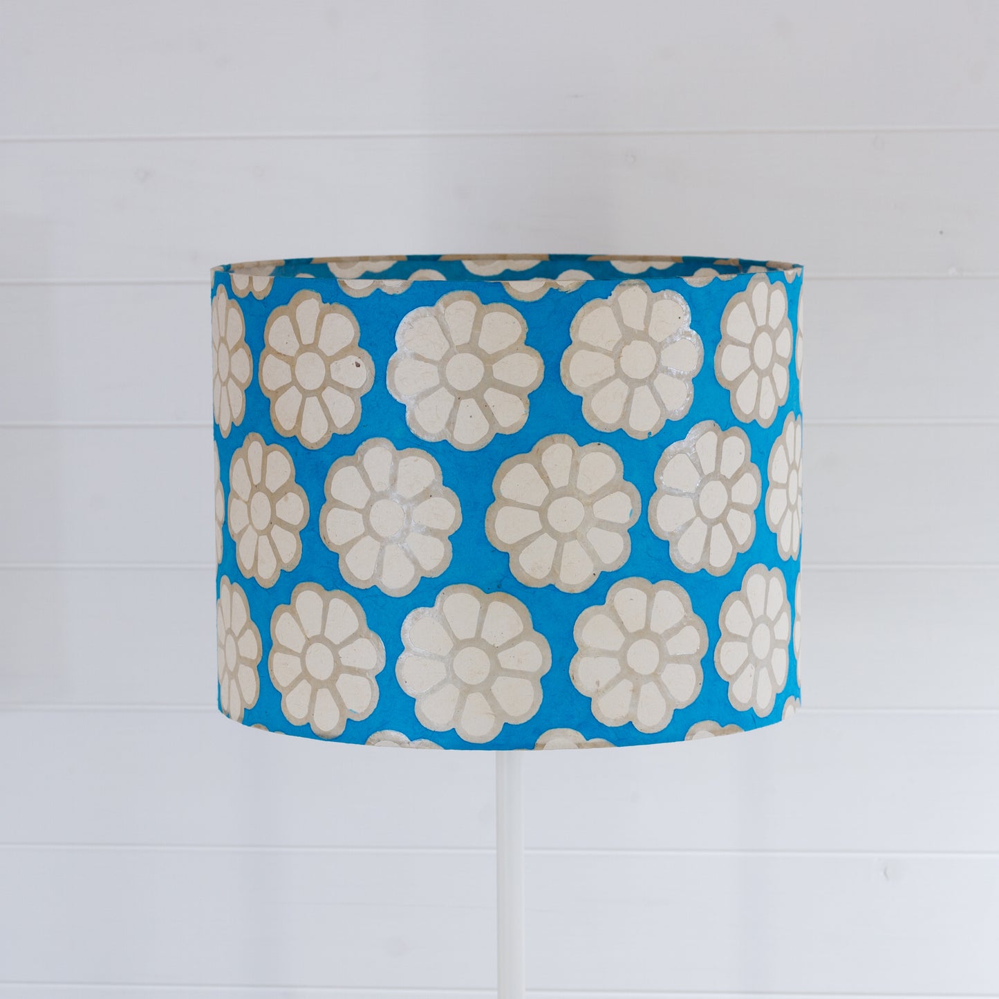 Drum Lamp Shade - P23 - Batik Big Flower on Teal, 40cm(d) x 30cm(h)