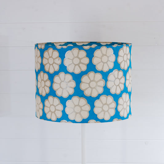 Drum Lamp Shade - P23 - Batik Big Flower on Teal, 40cm(d) x 30cm(h)