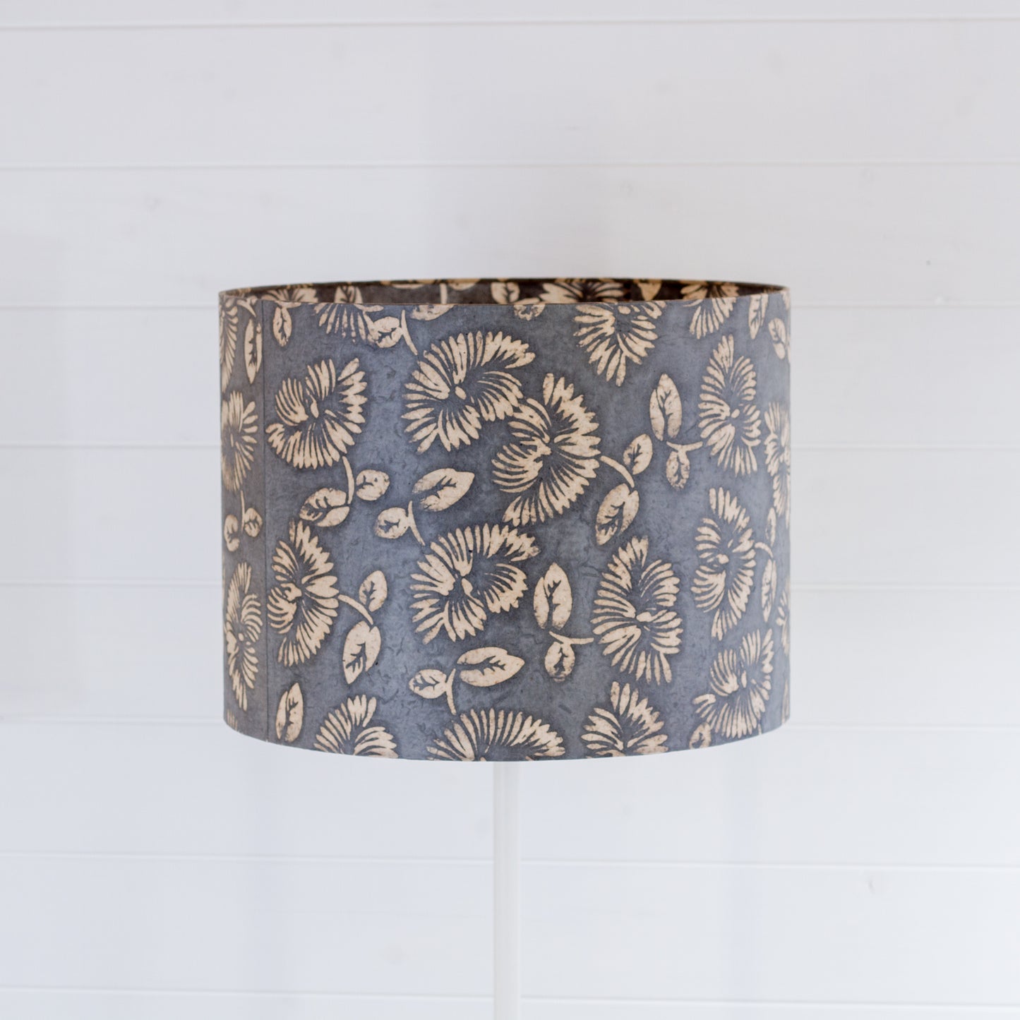 Drum Lamp Shade - B119 Batik Peony Grey, 40cm(d) x 30cm(h)