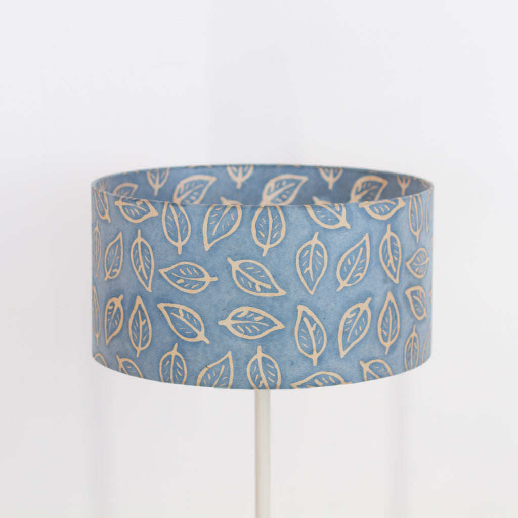Drum Lamp Shade - P31 - Batik Leaf on Blue, 40cm(d) x 20cm(h)