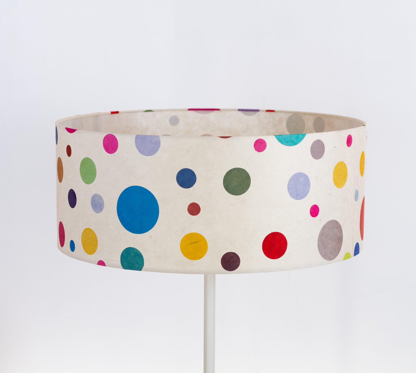 Drum Lamp Shade - P39 - Polka Dots on Natural Lokta, 50cm(d) x 20cm(h)