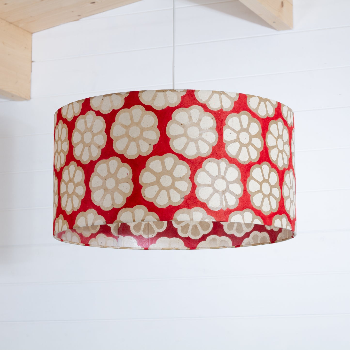 Drum Lamp Shade - P18 - Batik Big Flower on Red, 50cm(d) x 25cm(h)