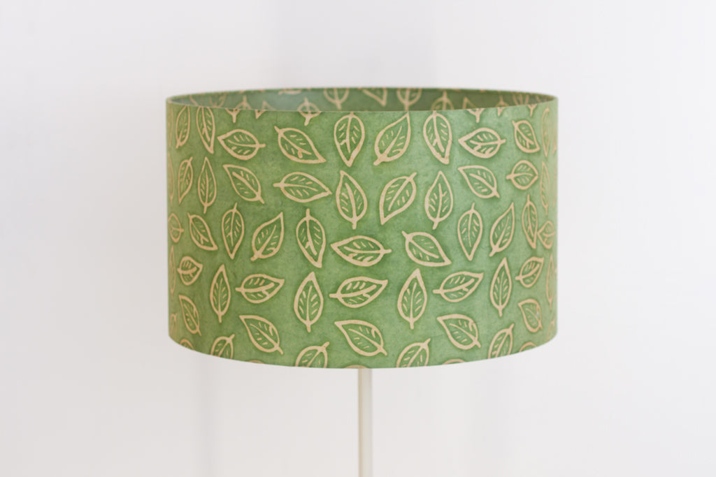 Drum Lamp Shade - P29 - Batik Leaf on Green, 50cm(d) x 30cm(h)