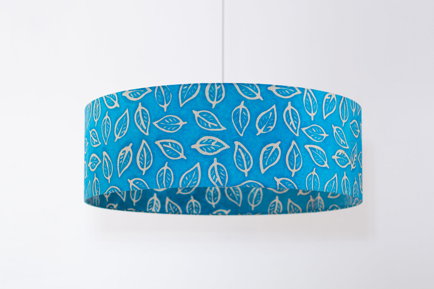 Drum Lamp Shade - B125 ~ Batik Leaf Teal, 60cm(d) x 20cm(h)