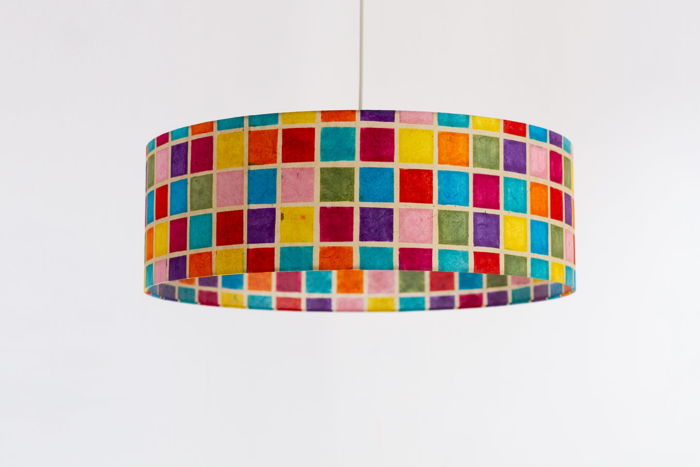 Drum Lamp Shade - P01 - Batik Multi Square, 60cm(d) x 20cm(h)