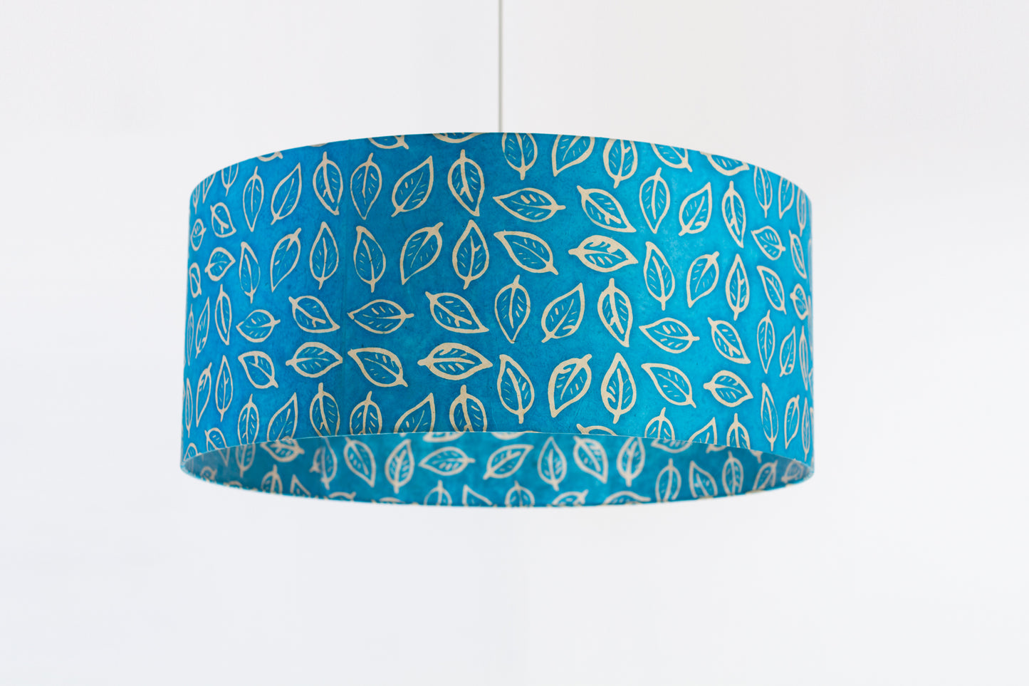 Drum Lamp Shade - B125 ~ Batik Leaf Teal, 70cm(d) x 30cm(h)