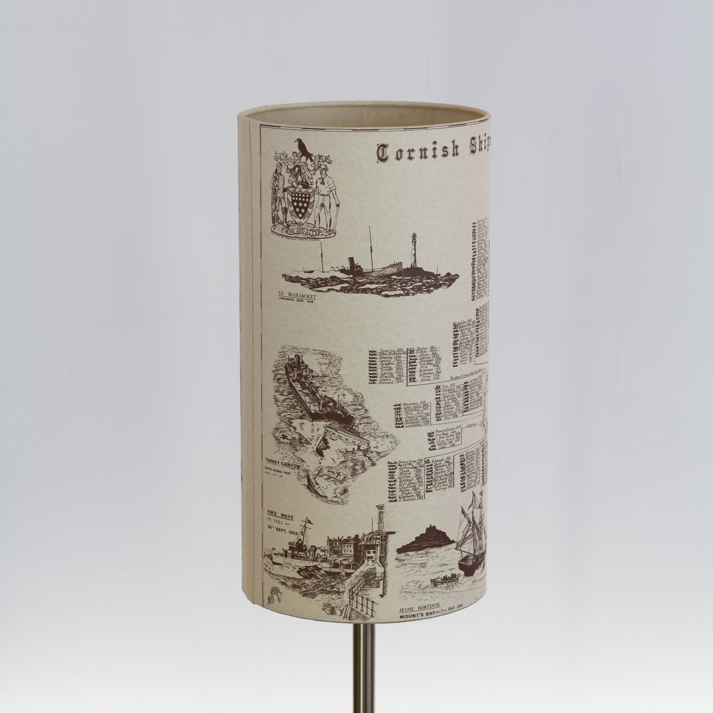 Cornish Shipwrecks Map Drum Lamp Shade