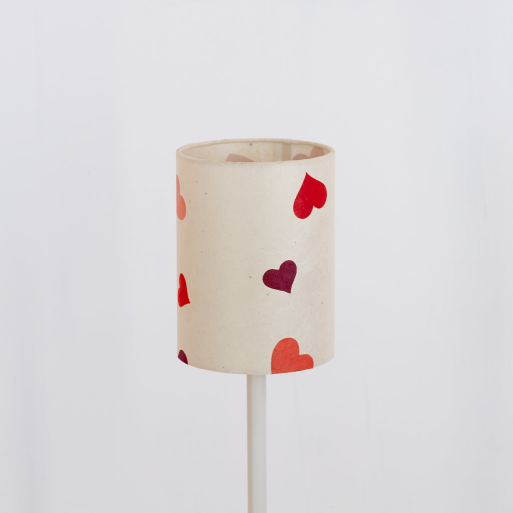 Drum Lamp Shade - P82 ~ Pink Hearts on Natural Lokta, 15cm(diameter)