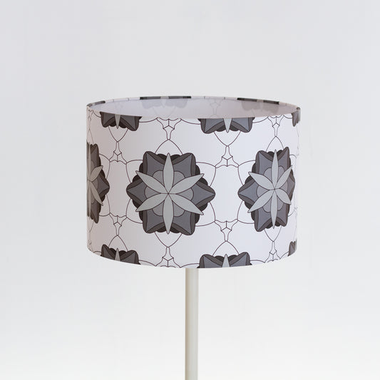 Drum Lamp Shade 30cm(d) x 20cm(h) Geometric Flowers Grey