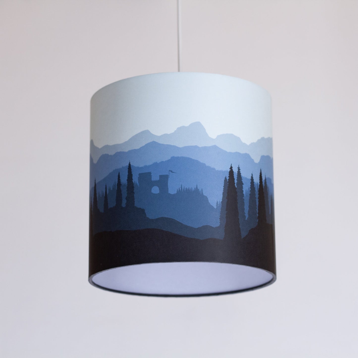 Forest Landscape Print Drum Lamp Shade 20cm(d) x 20cm(h) Blue