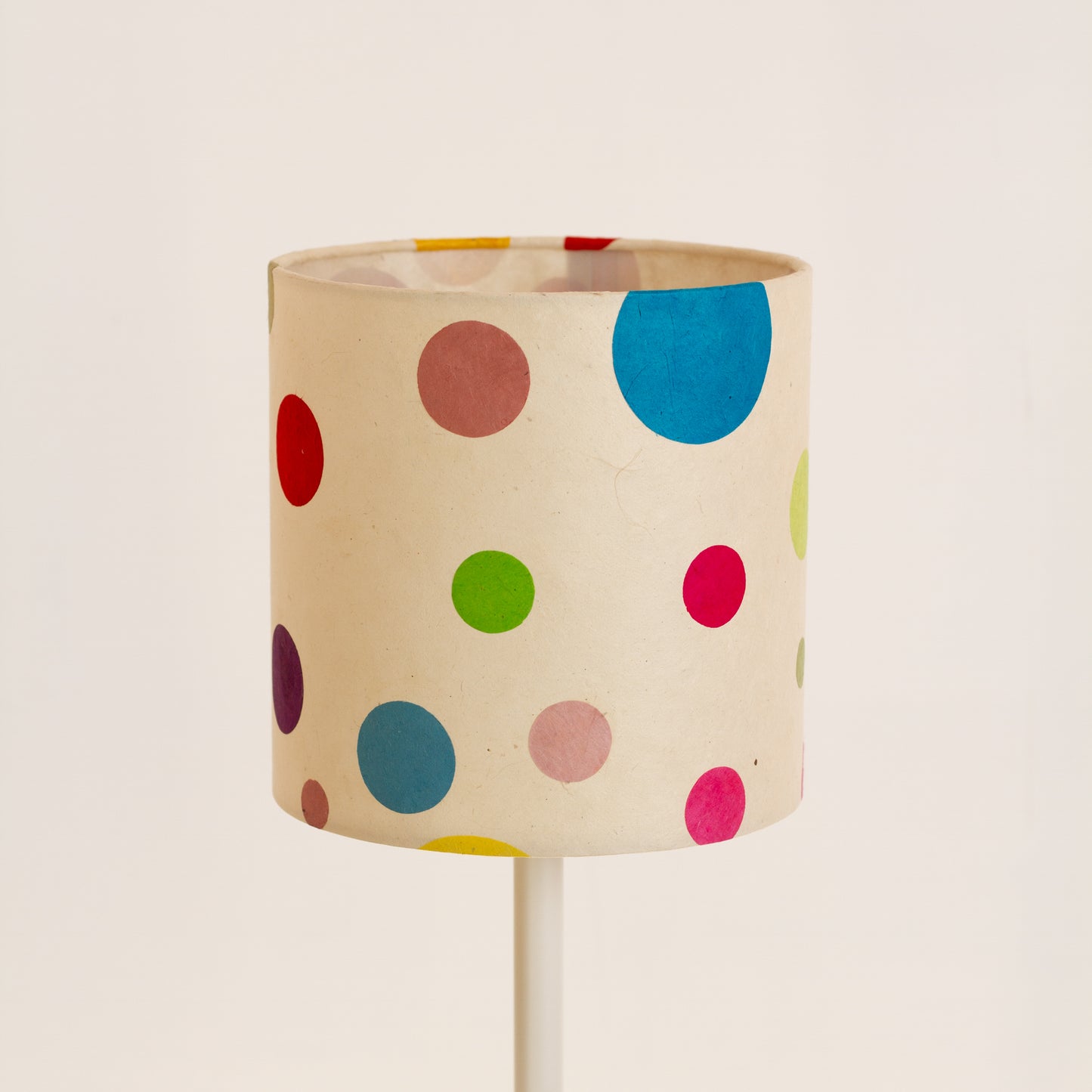 Drum Lamp Shade - P39 - Polka Dots on Natural Lokta, 20cm(d) x 20cm(h)