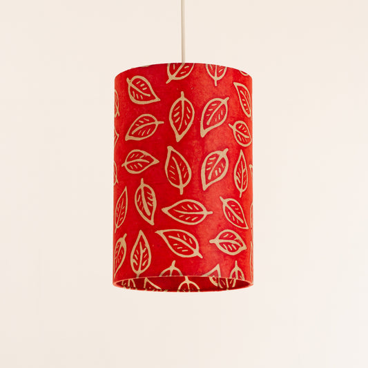 Drum Lamp Shade - P30 - Batik Leaf on Red, 20cm(d) x 30cm(h)