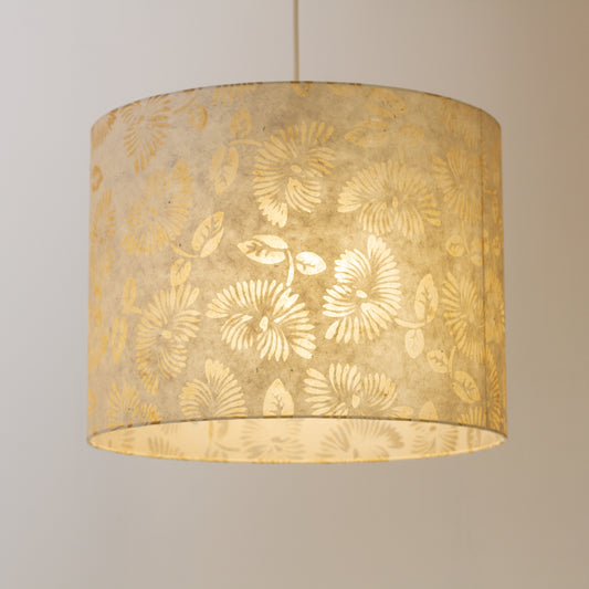 Drum Lamp Shade - P09 - Batik Peony on Natural, 40cm(d) x 30cm(h)