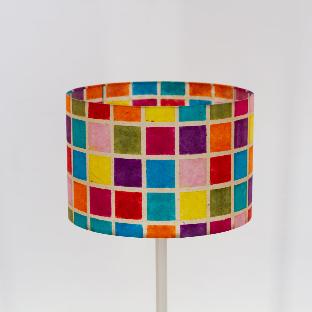 Drum Lamp Shade - P01 - Batik Multi Square, 30cm(d) x 20cm(h)