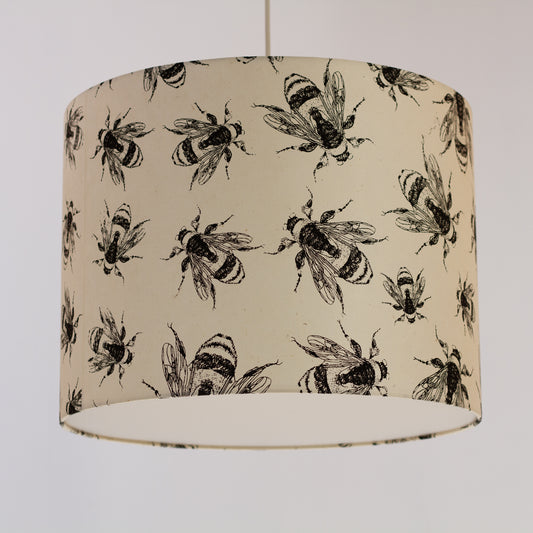 Drum Lamp Shade - P42 - Bees Screen Print on Natural Lokta, 40cm(d) x 30cm(h)
