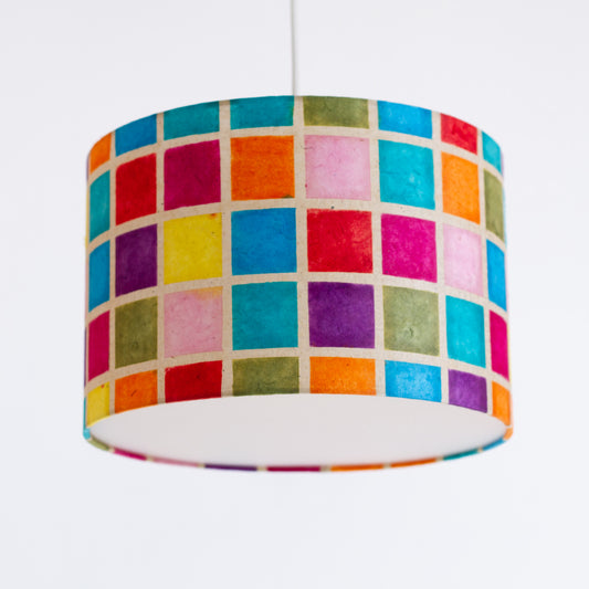 Drum Lamp Shade - P01 - Batik Multi Square, 30cm(d) x 20cm(h)