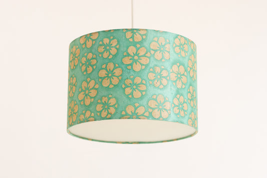 Drum Lamp Shade - P80 ~ Batik Star Flower Sea Foam, 30cm(d) x 20cm(h)