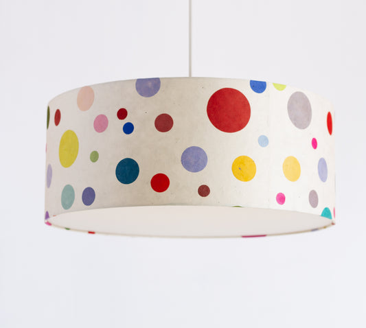 Drum Lamp Shade - P39 - Polka Dots on Natural Lokta, 50cm(d) x 20cm(h)