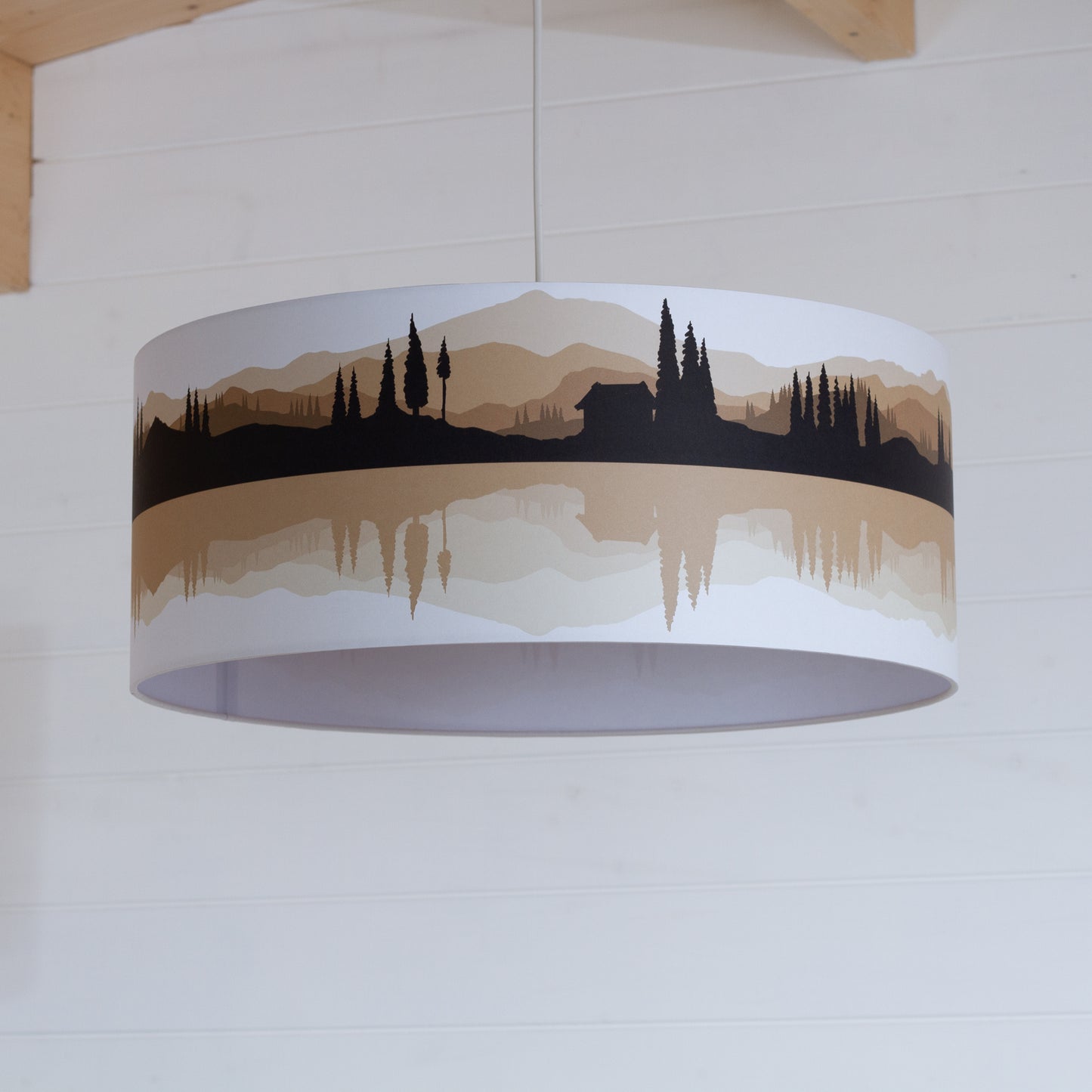 Landscape #3 Print Lampshade (Drum Lamp Shade 50cm(d) x 20cm(h) - Brown
