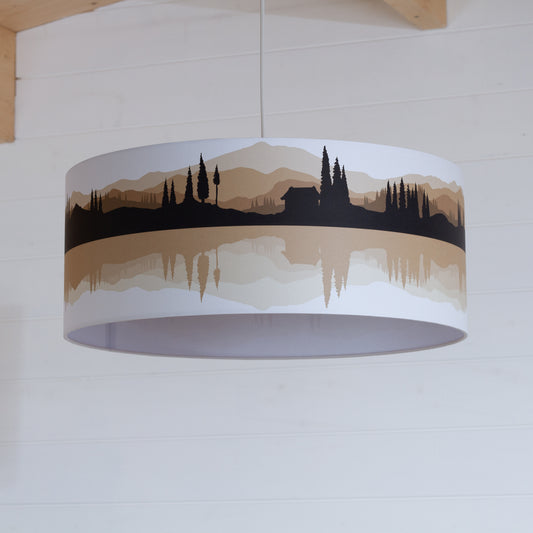 Landscape #3 Print Lampshade (Drum Lamp Shade 50cm(d) x 20cm(h) - Brown