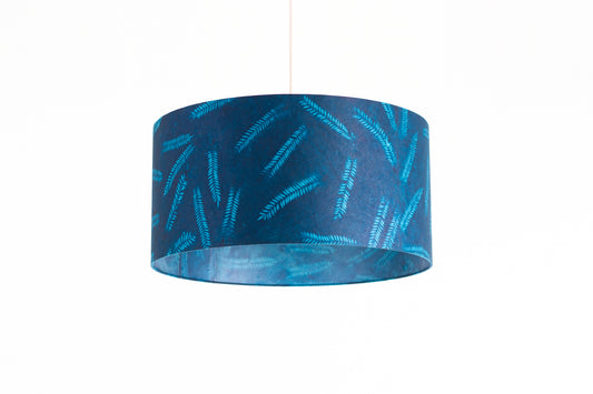 Drum Lamp Shade - B106 ~ Resistance Dyed Teal Fern, 50cm(d) x 25cm(h)