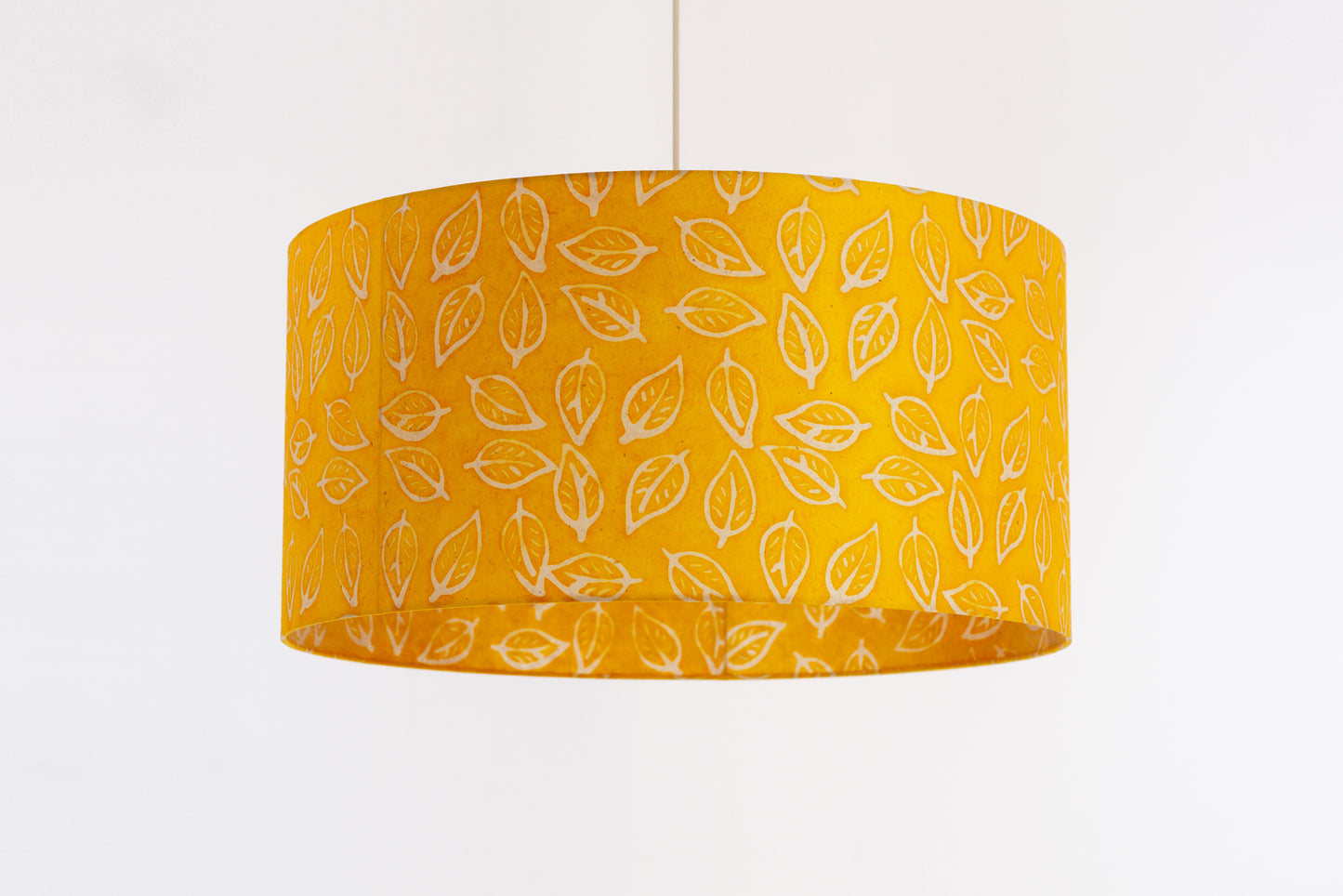 Drum Lamp Shade - B107 ~ Batik Leaf Yellow, 60cm(d) x 30cm(h)
