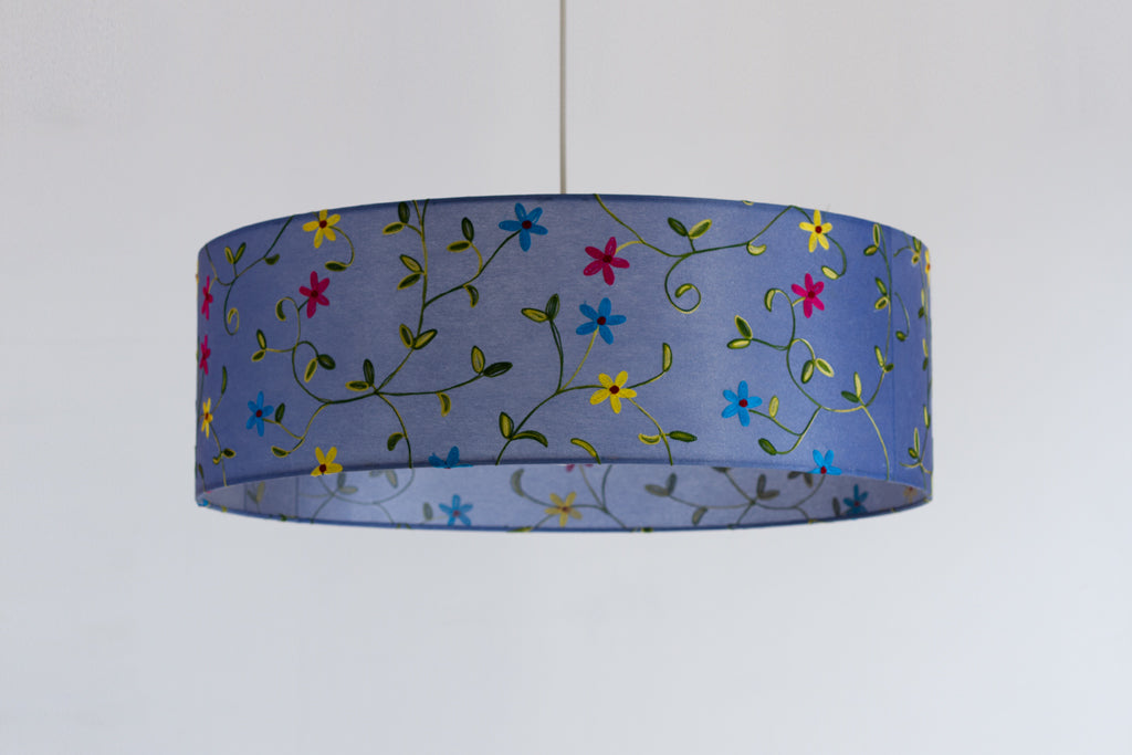 Drum Lamp Shade - P46 ~ Embroidered Evening Blue, 60cm(d) x 20cm(h)
