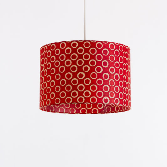 Drum Lamp Shade - P83 ~ Batik Red Circles, 30cm(d) x 20cm(h)