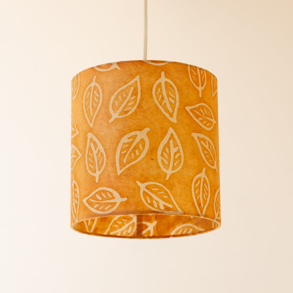 Drum Lamp Shade - P66 - Batik Leaf on Camel, 20cm(d) x 20cm(h)