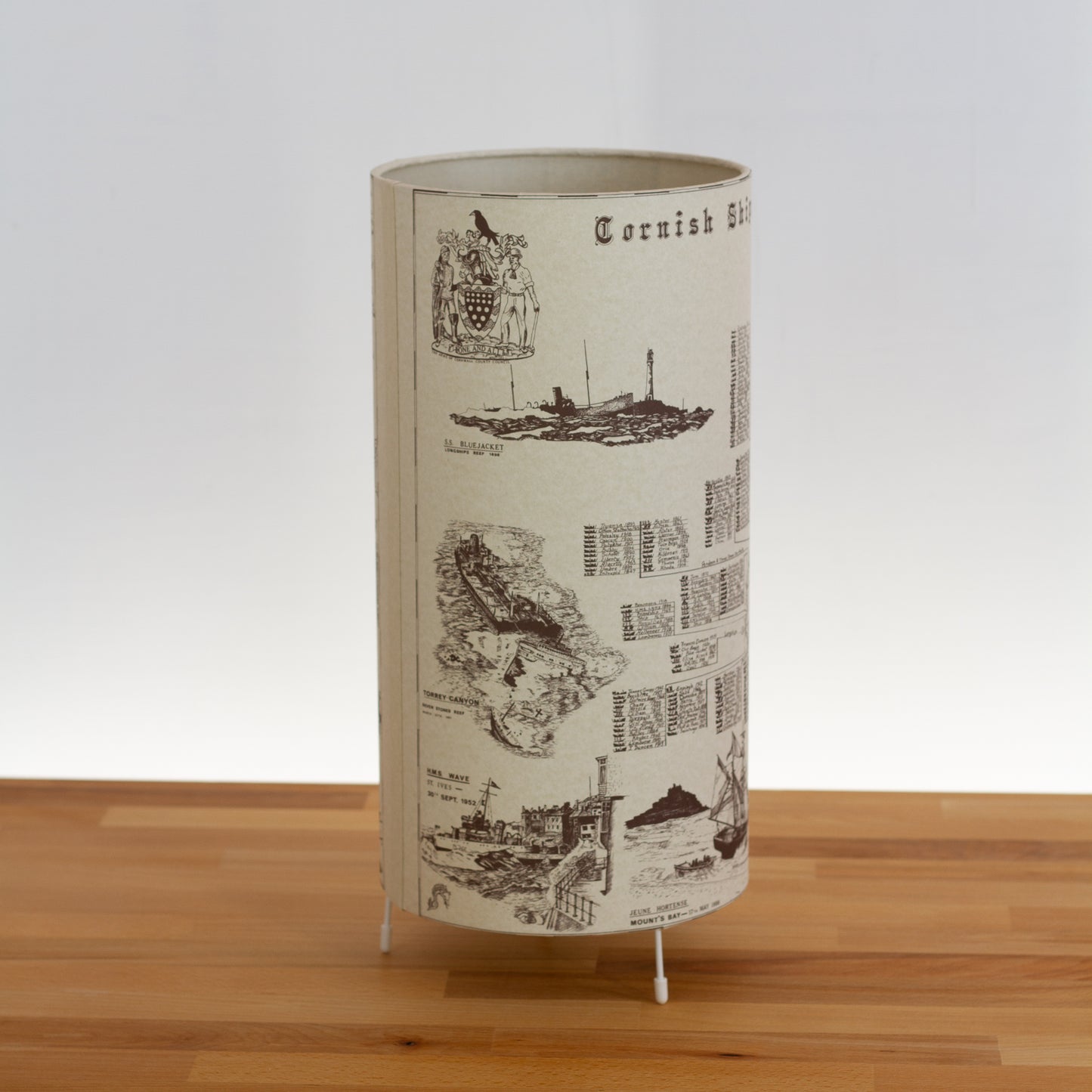 Cornish Shipwrecks Map - Free-standing Table Lamp