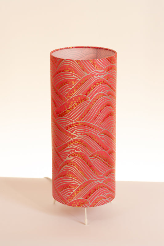 Free Standing Table Lamp Small - W04 ~ Pink Hills with Gold Flowers