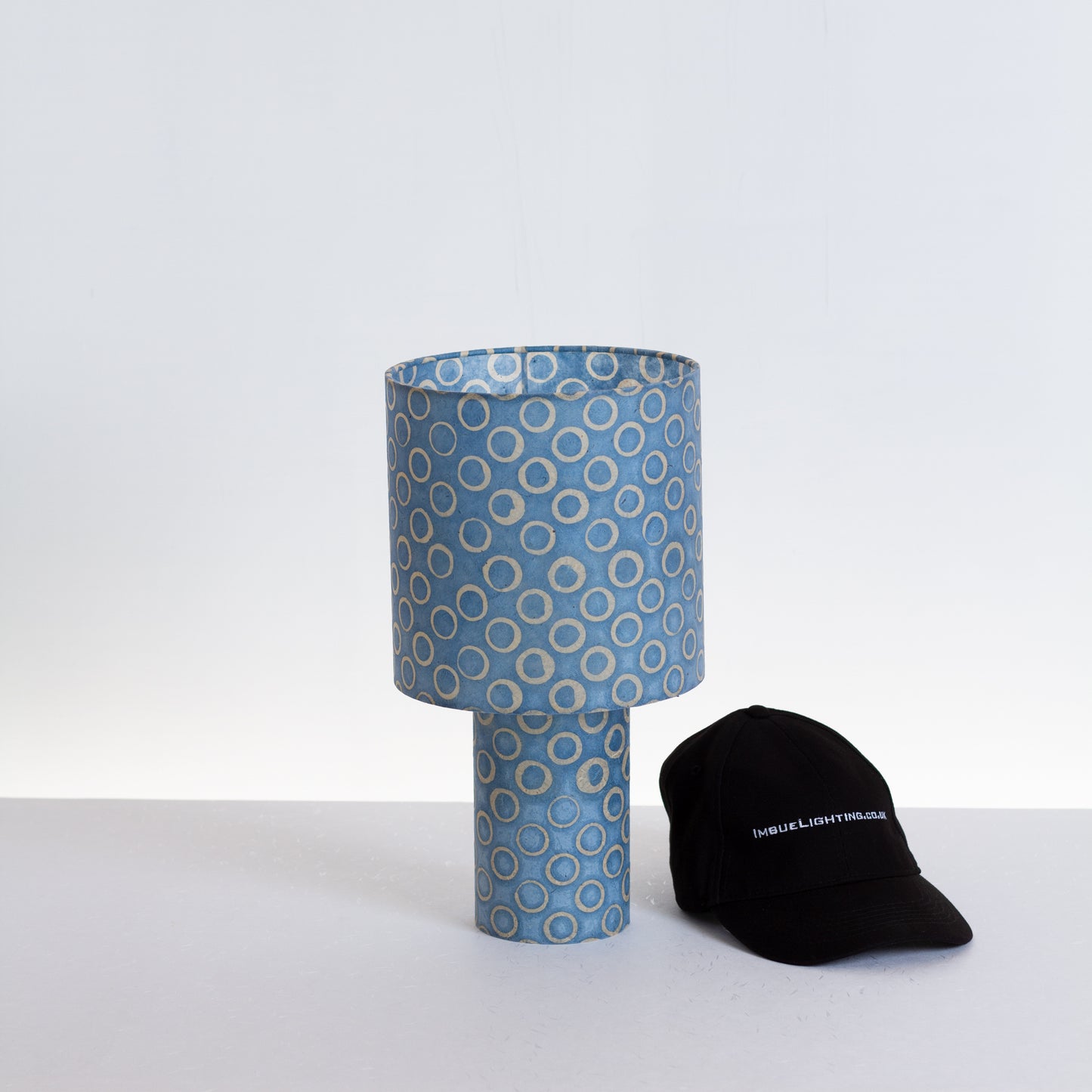 Matching Table Lamp Small with Drum Lamp Shade ~ Batik Blue Circles (P72)