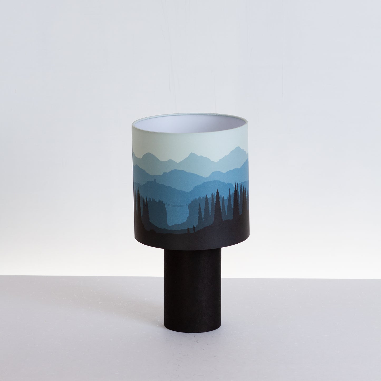 Matching Table Lamp Small with Drum Lamp Shade ~ Landscape Blue