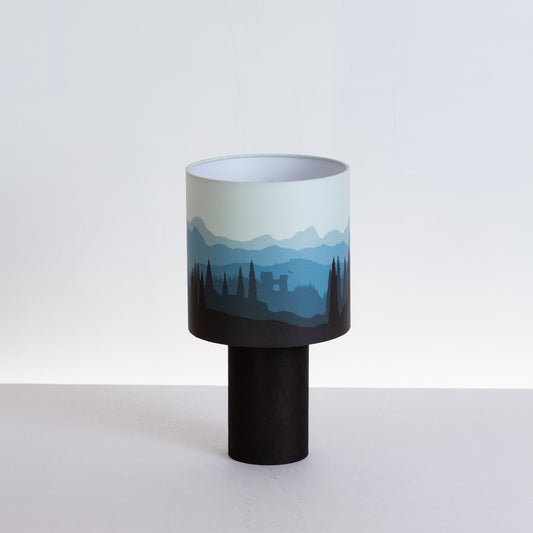 Matching Table Lamp Small with Drum Lamp Shade ~ Landscape Blue