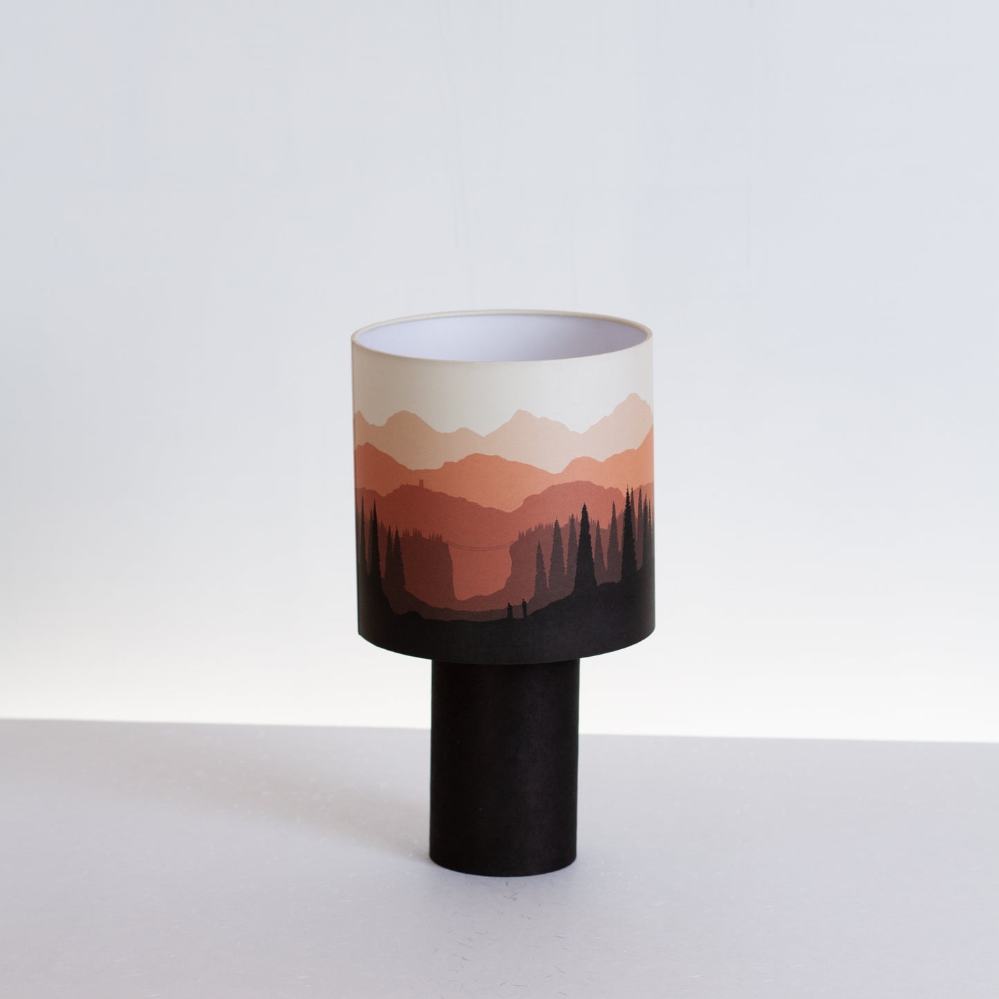 Matching Table Lamp Small with Drum Lamp Shade ~ Landscape Red