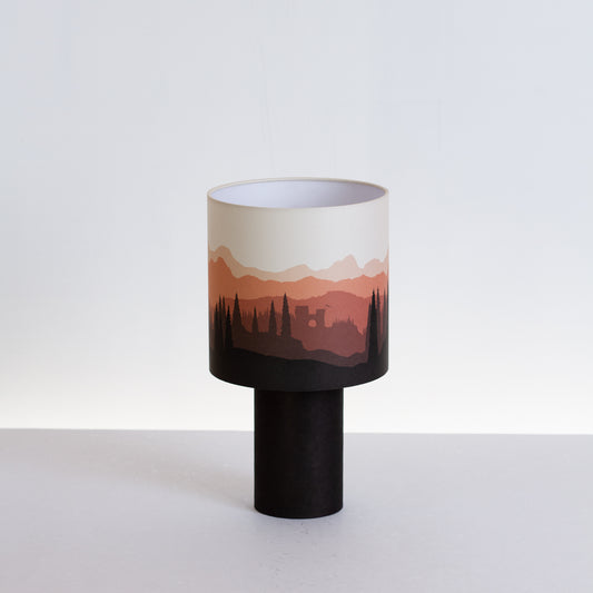Matching Table Lamp Small with Drum Lamp Shade ~ Landscape Red