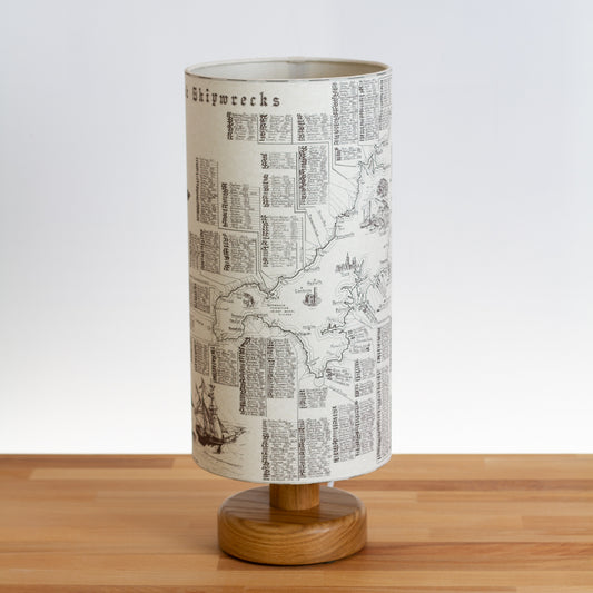 Cornish Shipwrecks Map - Oak Table Lamp